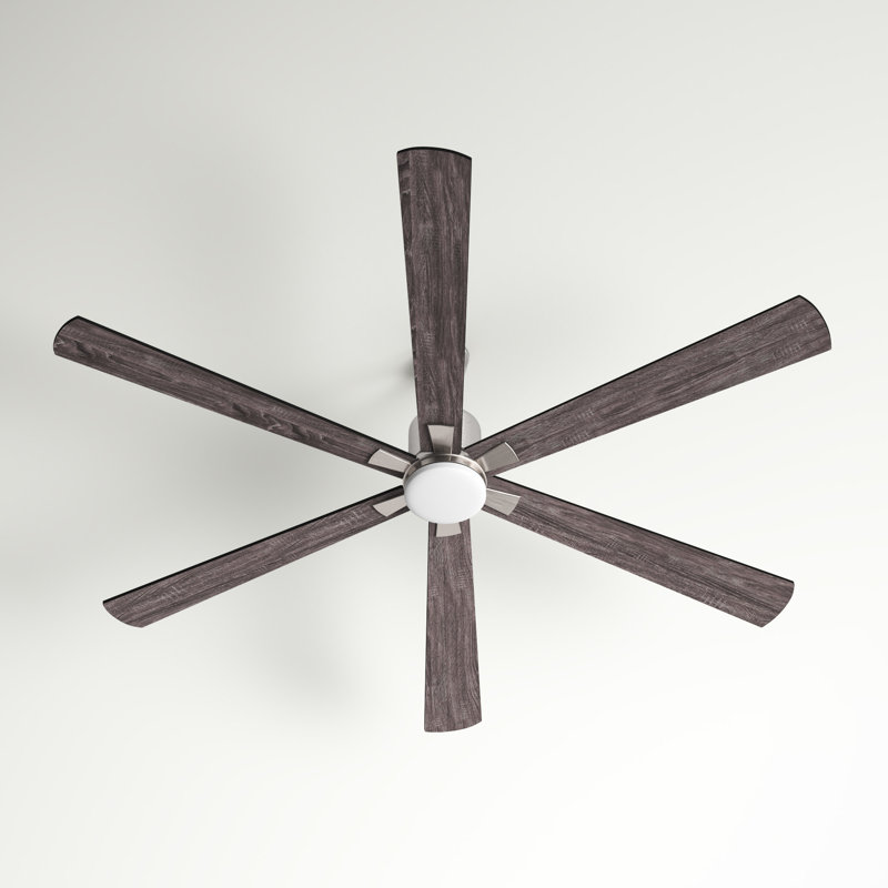 72 in. Satin Nickel Indoor Outdoor Rod Mount Ceiling Fan with Reversible Black-Driftwood Blades, Dimmable Integrated LED Light Kit and Remote Control, 3 Speeds, Energy Efficient DC Motor