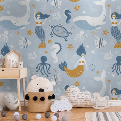 Kids Mermaid Underwater Ocean Life Removable Wallpaper