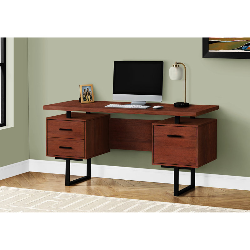 Table d'ordinateur de travail moderne pour ordinateur portable - l 60 po, stratifié brun, métal noir, table d'ordinateur fonctionnelle