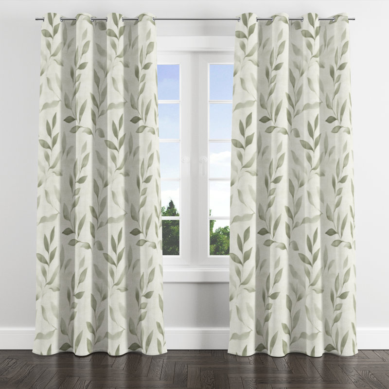 Floral Blackout Curtains - Modern Linen Sage Grommet Curtain - 1 Panel, 52" W x 90" L, Silver Grommets