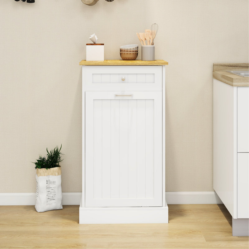 Armoire poubelle de cuisine blanche E1 inclinable avec un tiroir et un compartiment, idéale pour un îlot, bloque les odeurs, peut placer des plantes grasses sur le dessus, prolonge l'îlot de 10 gallons, cadres photo