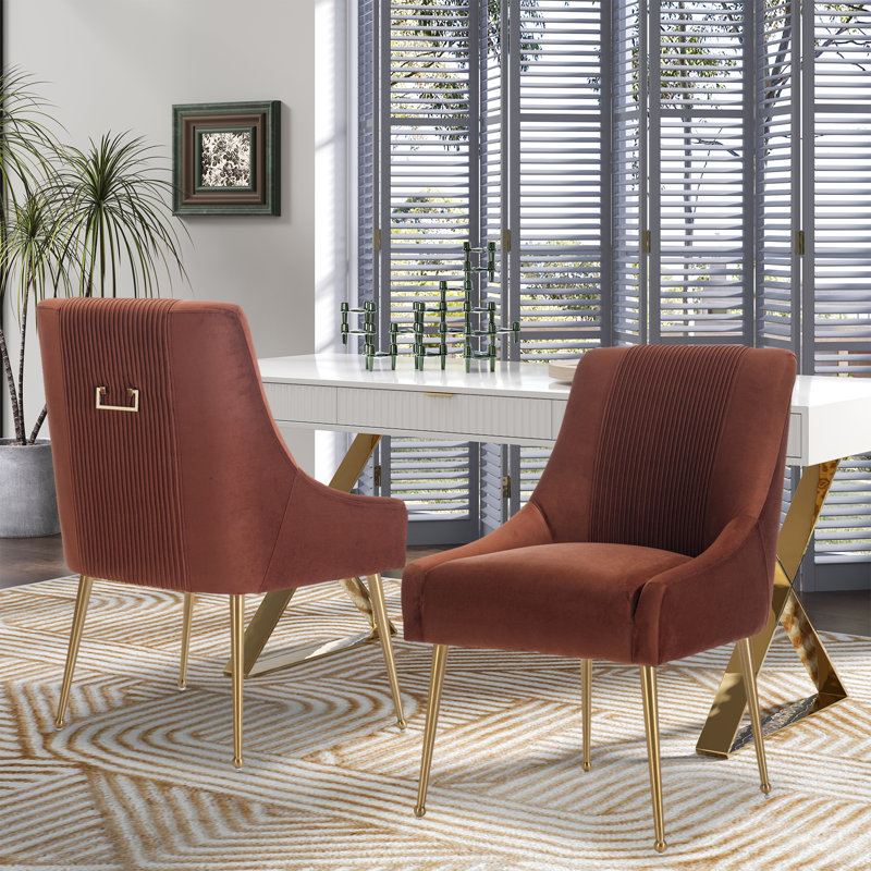 13'' H Velvet Upholstered Side Chair, Brown