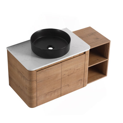 42'' Wall-Mounted Bathroom Vanity With Ceramic Art Sink, And 1-Storage Shelves, 2-Soft-Close Door, KD-Packing, Plywood