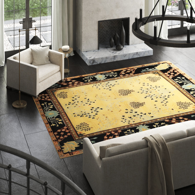 Donegal Branches Wool Oriental Area Rug in Beige/Black, Rectangle 9' x 12'