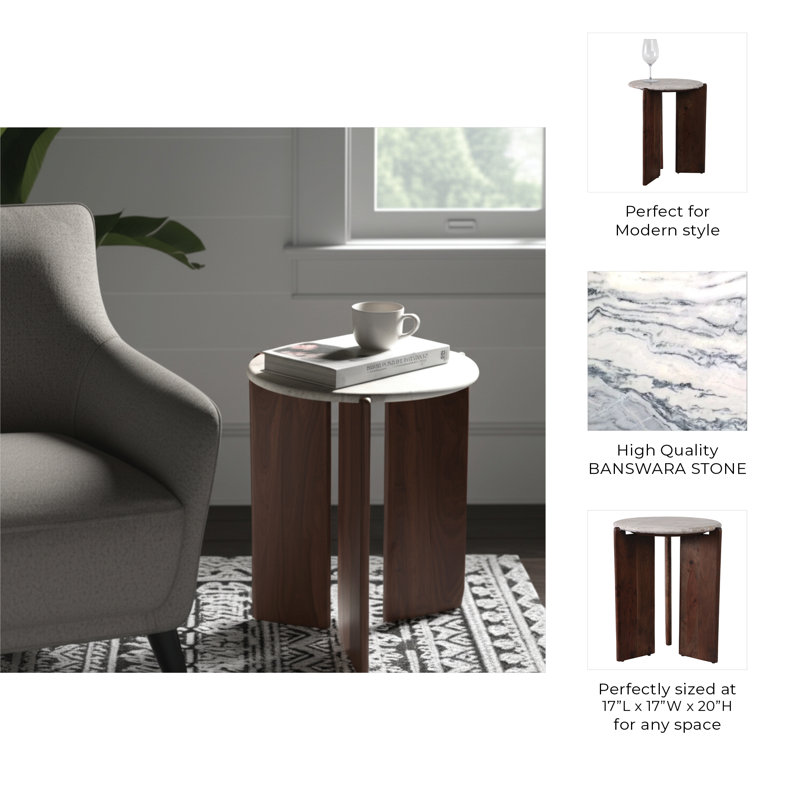 Sagebrook Home 20" Somerset Marble And Wood Accent Table, Multi