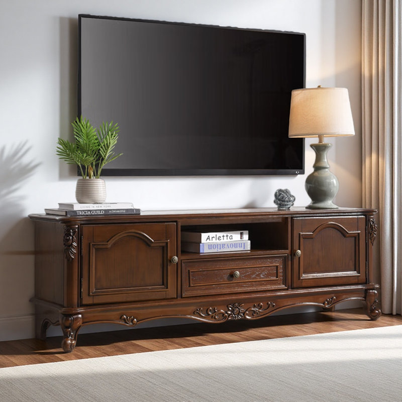 Meuble télé en bois massif American Retro, H 19,29 po x L 59,06 po x l 15,75 po, Brun noyer