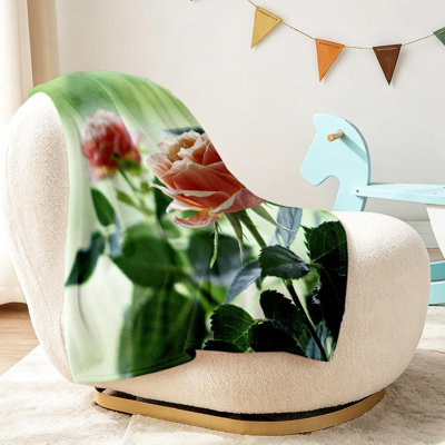 Jeté en molleton blanc ultra doux en flanelle, imprimé Roses
