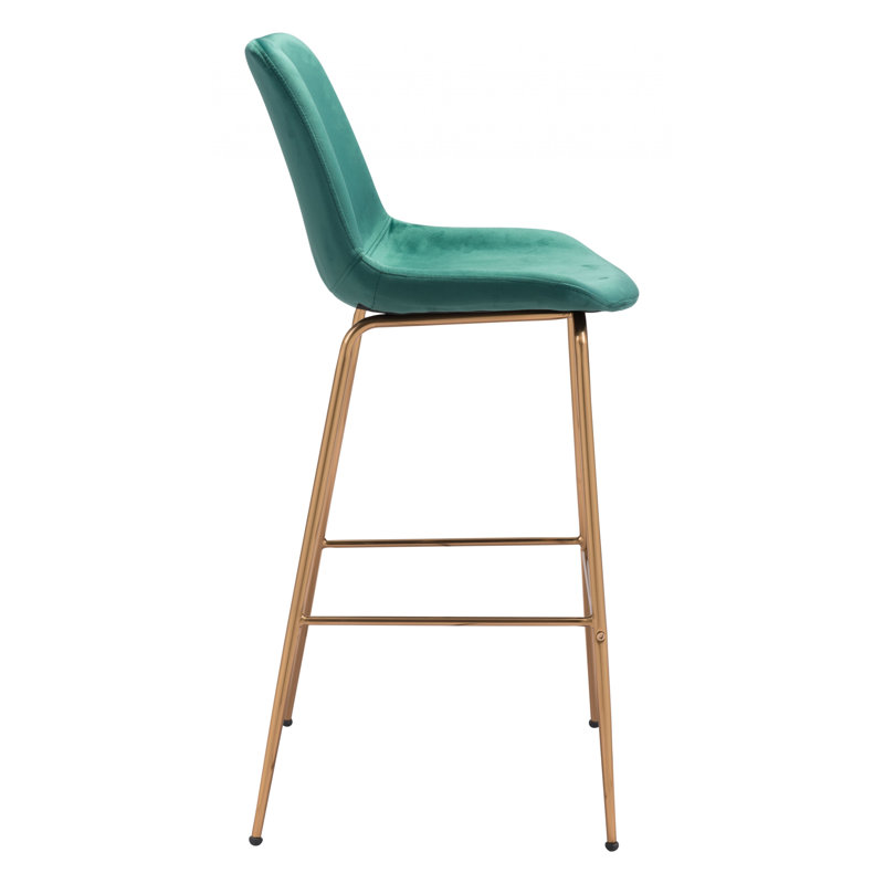 Modern Tony Green Velvet & Gold Steel Bar Stool