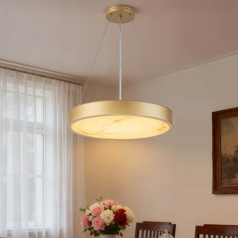 Lustre moderne en résine d'aspect pierre albâtre, 15.75"