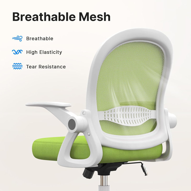 Ergonomic Mesh Desk Chair, Swivel Office Chair with Flip-Up Armrests, White/Green