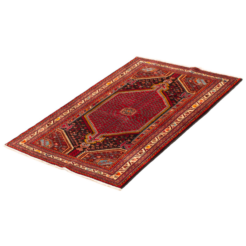 Tapis noir et rouge en laine noué à la main 3 pi 3 po x 5 pi 1 po Anatolian