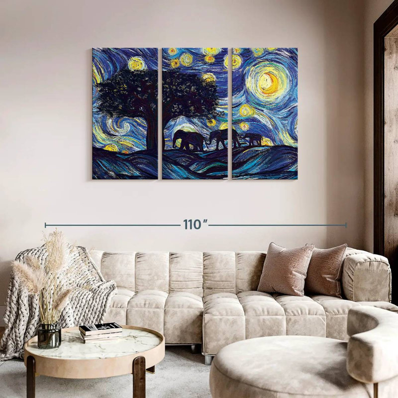 «Elephant Family Starry Night», reproduction sur toile, H 74 po x l 48 po x P 1,25 po