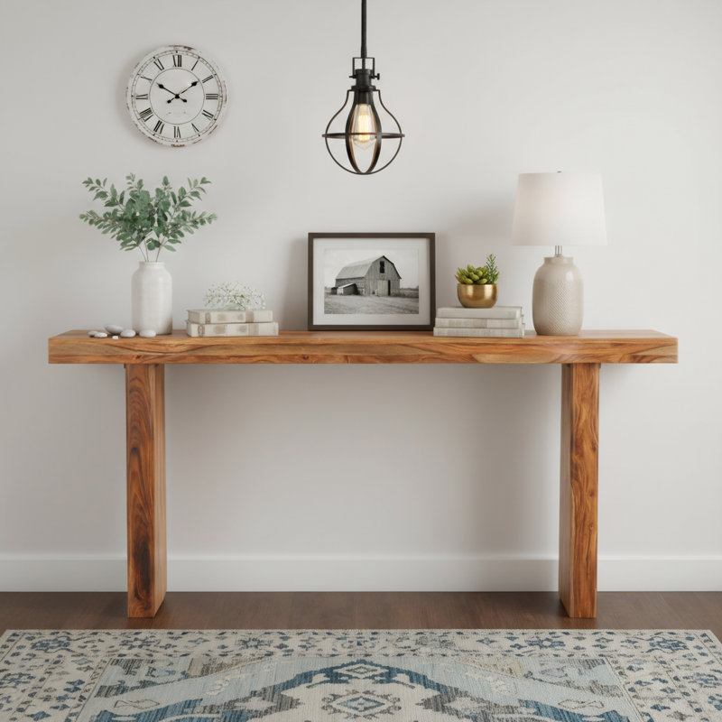 Chaliyah Live Edge Solid Wood Console Table 60" in Light Brown, Natural
