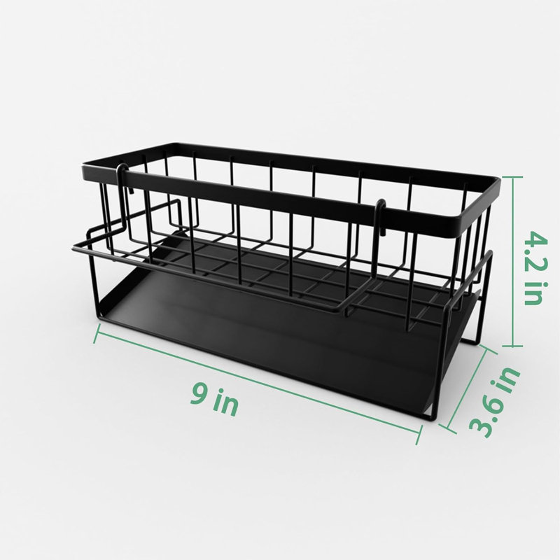 Porte-éponge en acier pour évier de cuisine avec plateau de vidange automatique, organisateur de panier d'évier pour éponges, brosses et outils de nettoyage