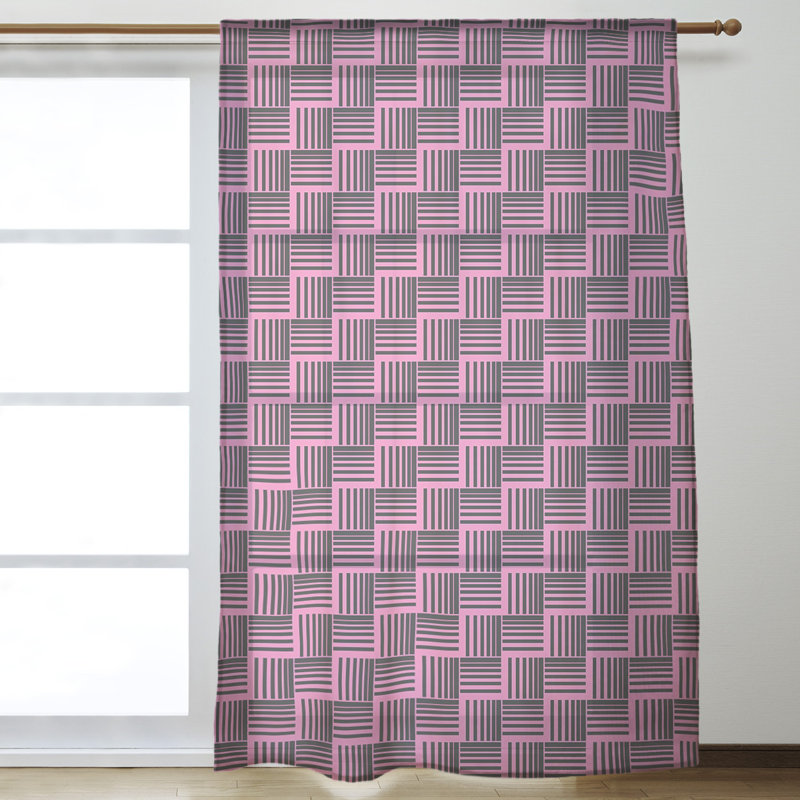 Panneau de rideau simple diaphane avec passe-tringle classique, Rose foncé / noir