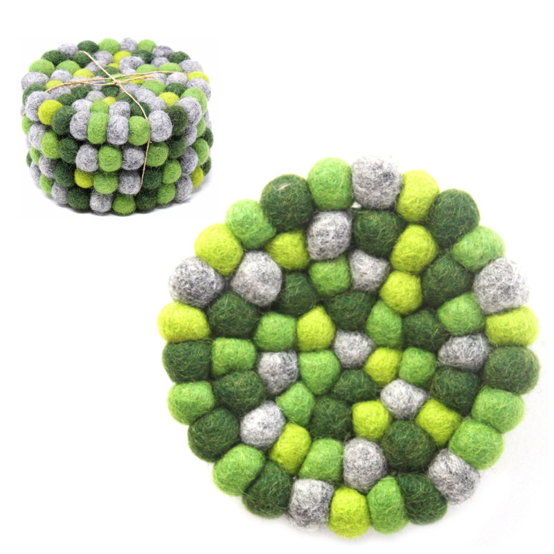 Ensemble de sous-pieds et de sous-verres en feutre fabriqués à la main - 6 - 4, Vert
