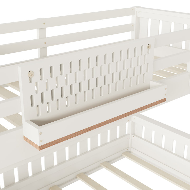 Twin XL Over Queen Solid Wood Bunk Bed with Pegboard and Bookshelves, Beige, Twin XL Over Queen