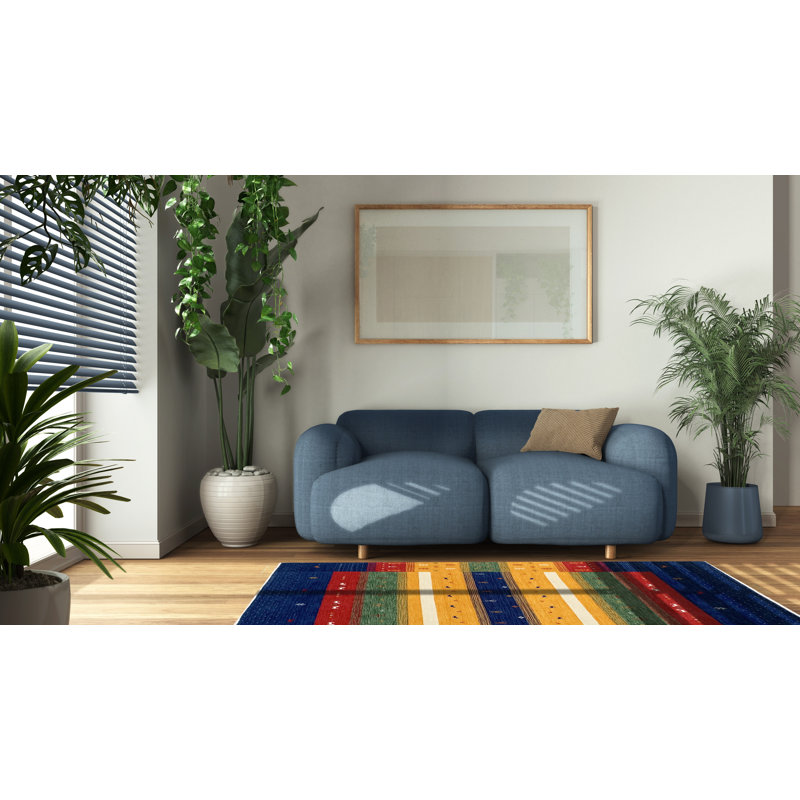 Gabbeh Navy Handmade Wool Transitional Modern Hand-Knotted Area Rug, Rectangle 10' x 14'