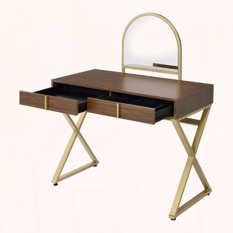 Bureau de coiffeuse avec miroir et plateau à bijoux
