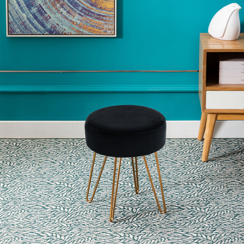 Tabouret de coiffeuse en velours rond et fer Foerster, Noir