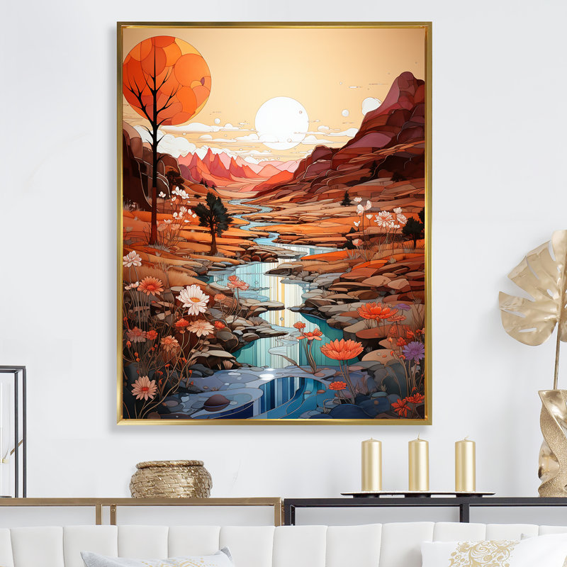 «Native Navajo Landscape» sur toile, Cadre flottant doré, H 32 po x l 16 po