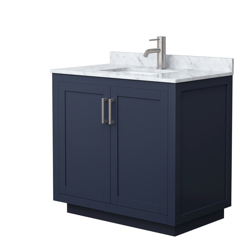 Miranda 36" Freestanding Single Bathroom Vanity with Marble Top, Dark Blue, Brushed Nickel