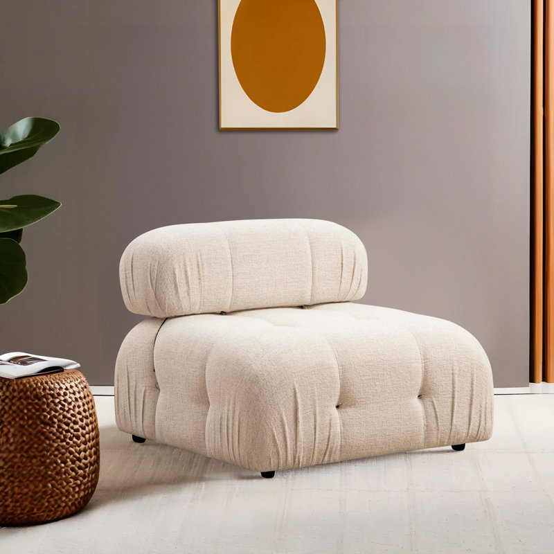 Scandinavian 1-Seat Sofa, Cream Color, 37.4 x 37.4 x 29.5 inches | Beech Wood Frame & Chipboard | 100% Polyester Fabric, 28 DNS Foam Back | Detachable Back, Customizable, Dry-Cleanable | Elegant for Hotels & Entertainment