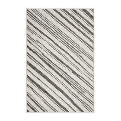 Washable Cloud White Gray Striped Area Rug