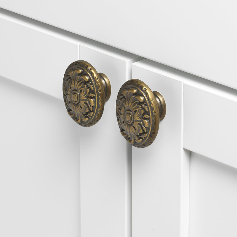 Oversized 2" Diameter Round Knob, Antique Brass