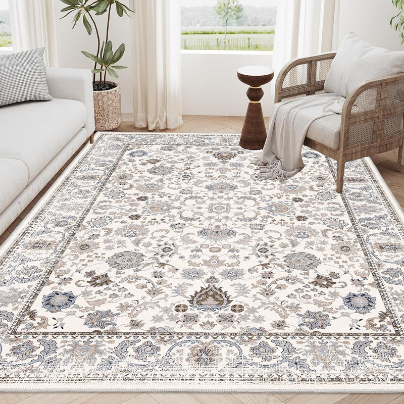 Area Rug Vintage Bohemia Non-Slip Washable Rug For Living Room Kitchen Bedroom Living Room Flower Design, Rectangle 6' x 9'