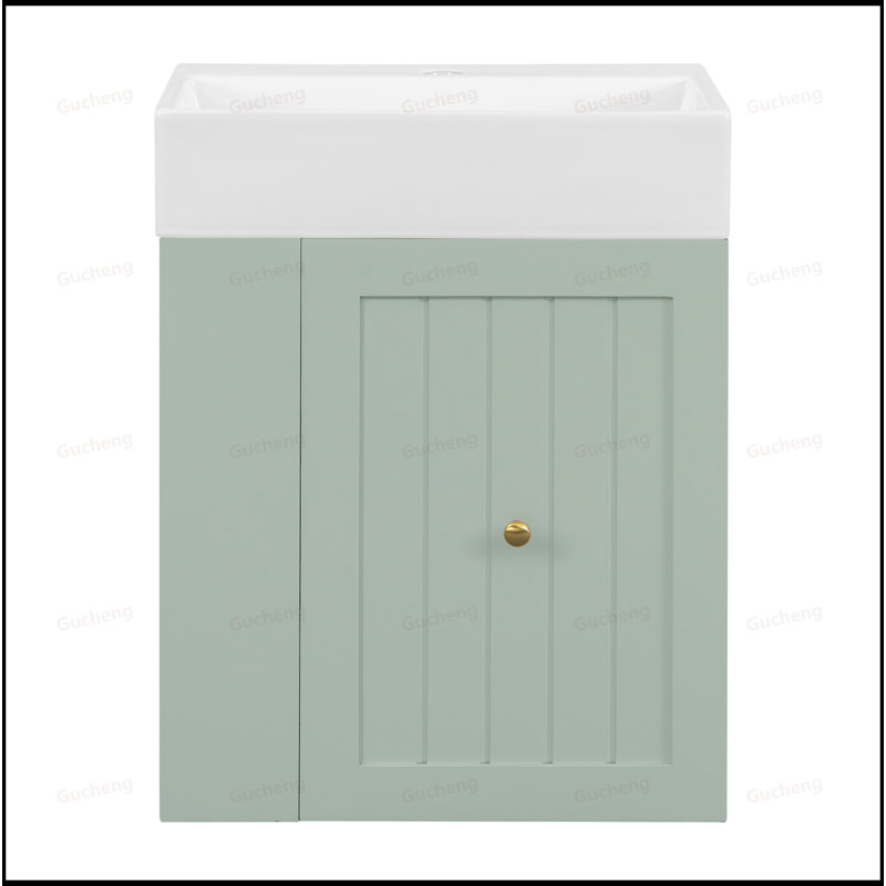 Petit meuble-lavabo en bois aggloméré de 20 po avec lavabo en céramique, Vert clair