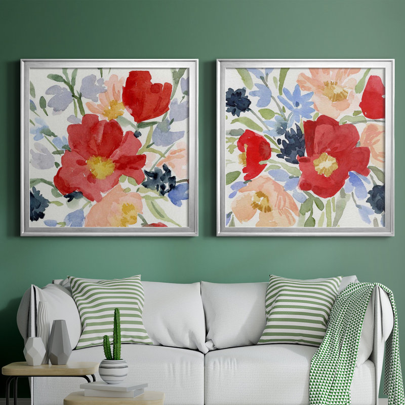 «Indian Summer Bouquet I», ensemble de 2 reproductions d'art encadrées, H 26,5 po x l 53 po x P 1,5 po, Pas de tapis
