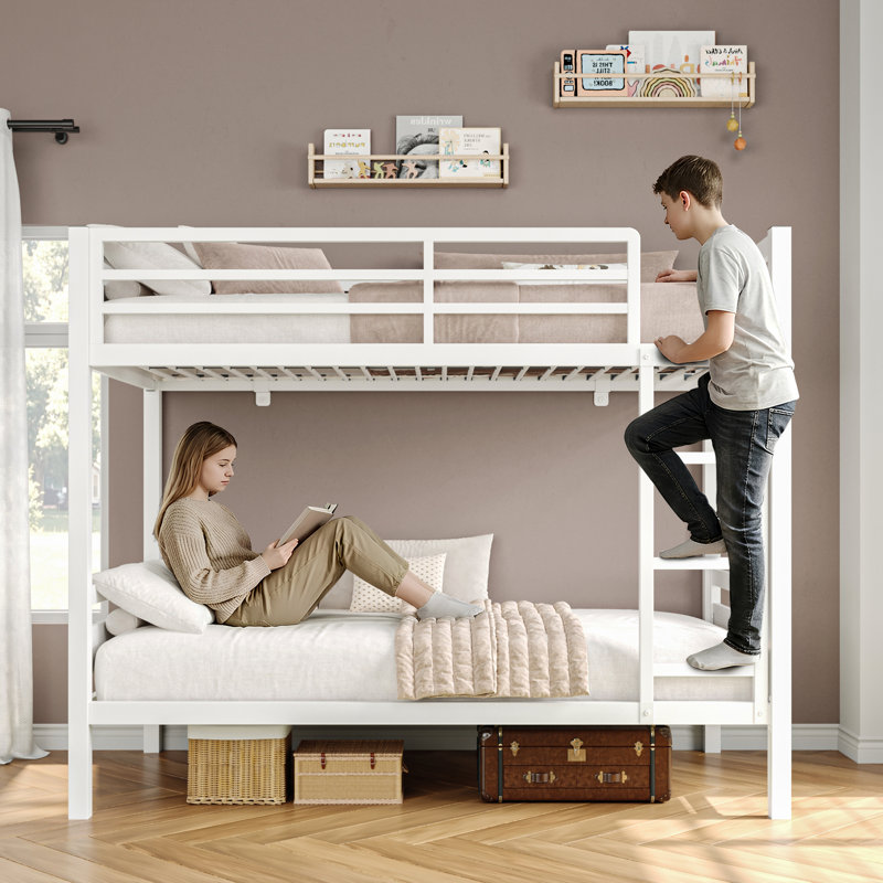 Bunk Bed Twin Over Twin, Heavy Duty Metal Bed With Ladder And Full-length Guardrail, Under-bed Storage Space, No Box Spring Needed, Noise Free, Black