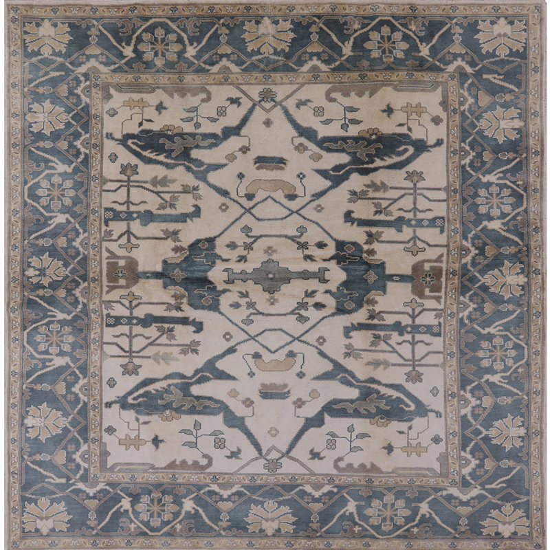 Tapis oriental brun / bleu, Carré 5 pi