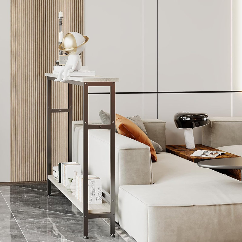 Slim Console Table for Hallway, 100cm Thin End Table Metal Frame, Compact Display Sofa Table for Small Spaces, Entryway, Living Room, Sturdy