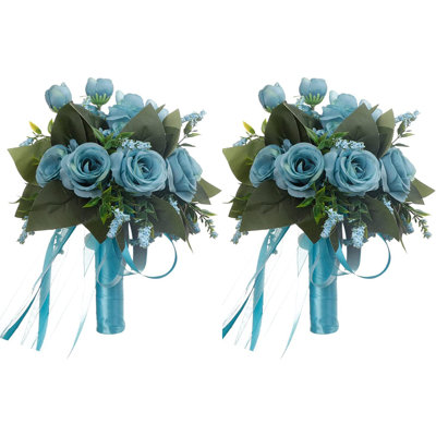 2pcs Blue Bridesmaids Bridal Bouquet Artificial Wedding Bouquets For Bride Bridesmaid Silk Bouquet For Wedding Prom