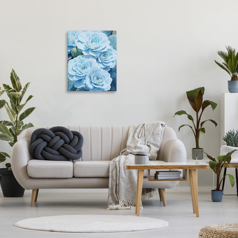 «Blue Succulents», art mural détaillé par Rb, H 30 po x l 24 po