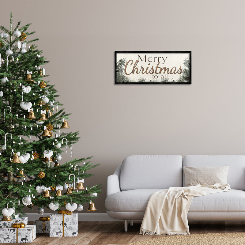 "Cadre de photo typographique Woodland Christmas" par Susie Boyer sur toile, Giclée encadrée noir minuit, H 13 po x l 30 po