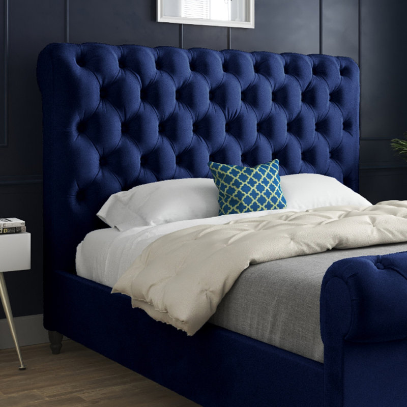 Aldous Upholstered Bed, Single (3'), Blue