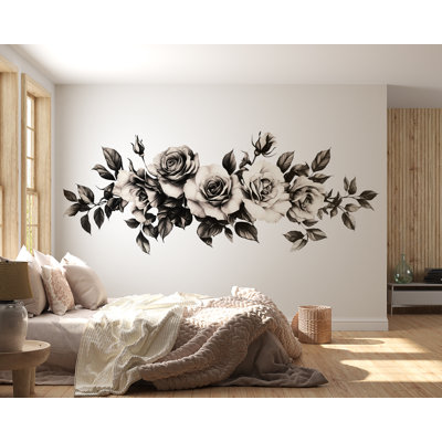 Papier peint floral noir, noir et rose