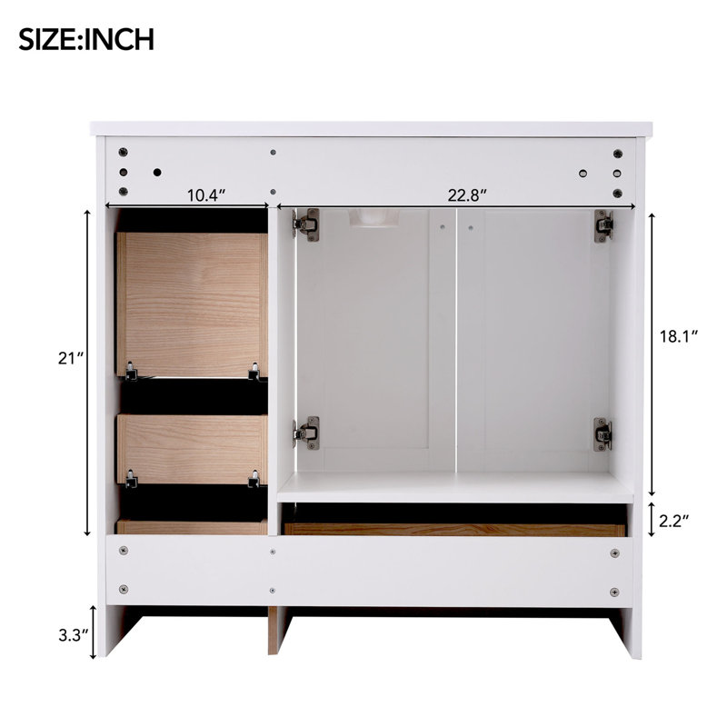 Meuble-lavabo sur pieds 36 po style Shaker, Blanc