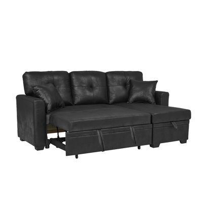 L-Shape 71" Wide Space-Saving Sleeper Sofa Upholstered Pull-Out Sofa Bed