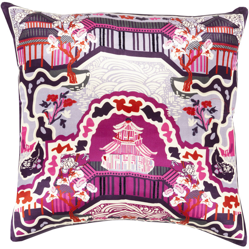 Magenta and Purple Silk Embroidered Square Pillow Set