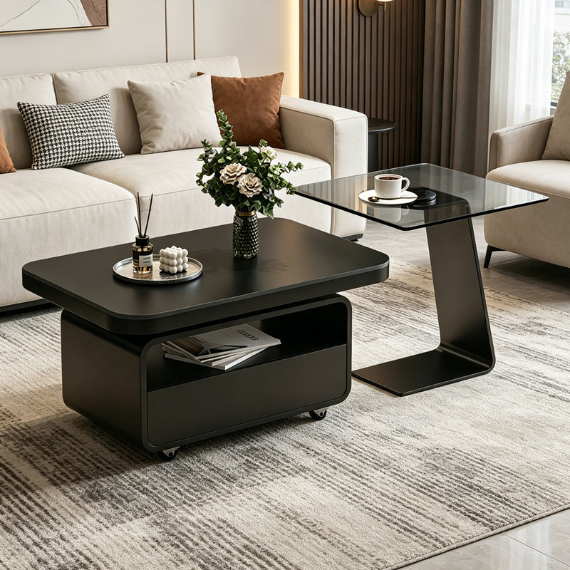 Table basse de luxe Modern Light, Black, 18.5" H x 35.43" L x 17.71" W, Sintered Stone