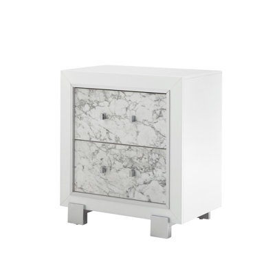 Spacious Drawer Nightstand In Marble White With Fashion And Function Expansive Drawers Marble-Influenced Front