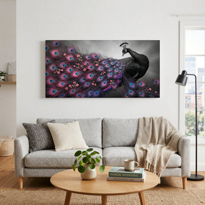 Ensemble de 1 tableau sur toile à motifs de plumes de paon