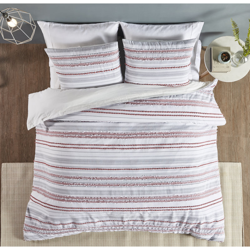 Diana Stripe Collection 100% Cotton Comforter Set , Machine Washable Comforter with Sham, Queen Comforter + 2 Standard Shams