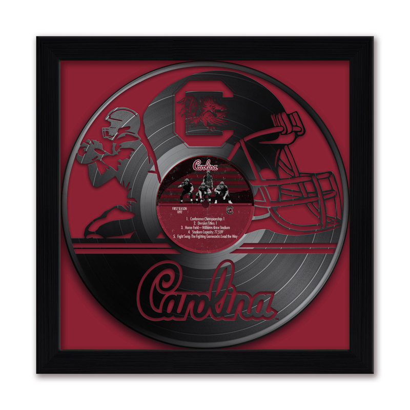 Disque vinyle NCAA-CLC Gamecocks de Caroline du Sud - Football américain - Impression encadrée 13" x 13"