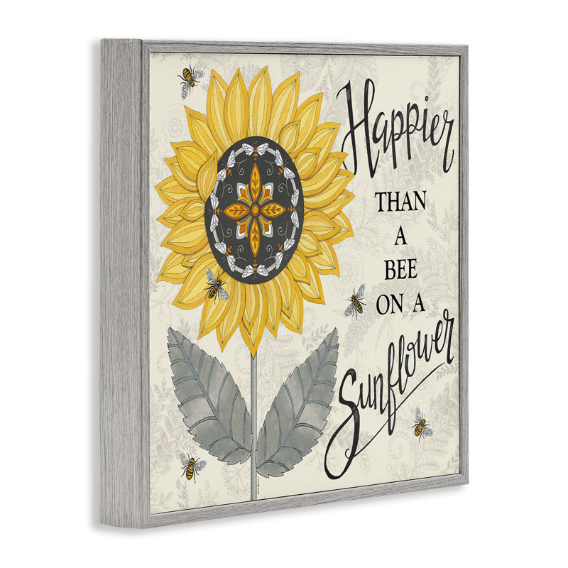 «Happier Than Bee» et art de tournesol par Deb Strain, Estampe numérique Farmhouse, H 17 po x l 17 po