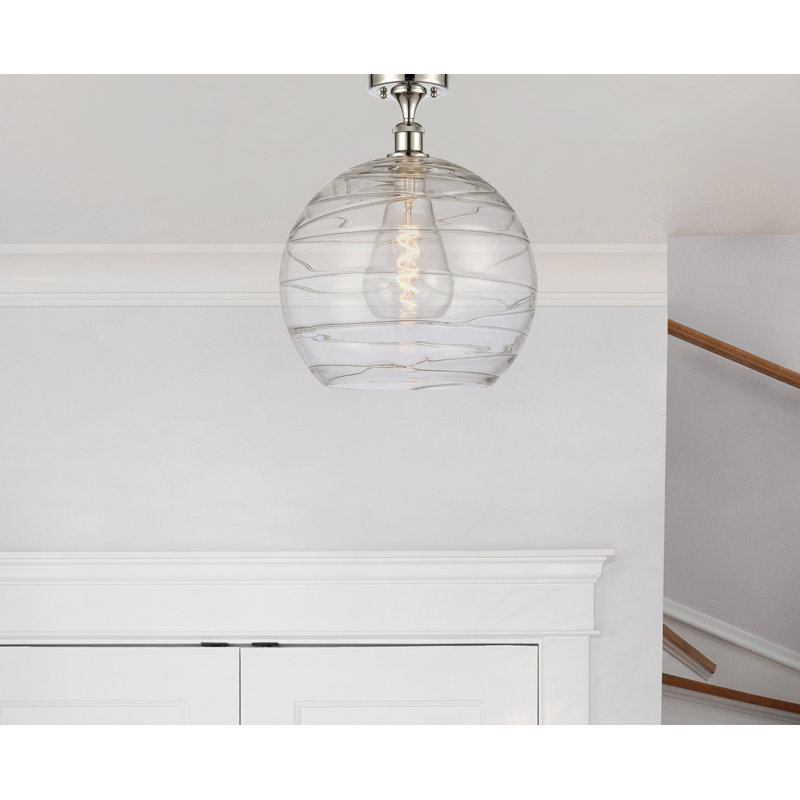 Plafonnier semi-encastré 1 lumière 8 po Anie, Ampoule non incluse, Nickel poli, H 13 po x l 8 po x P 8 po